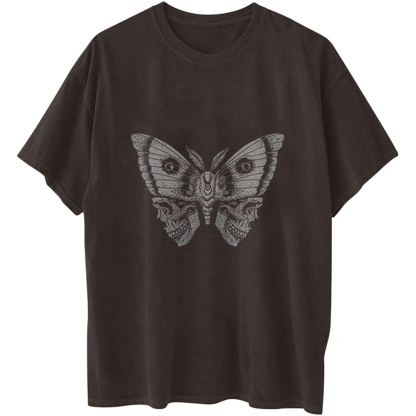 Butterfly Skull Print Loose T-shirt