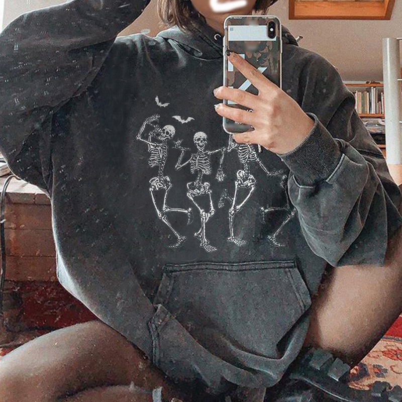 Happy Dancing Skulls Print Hoodie