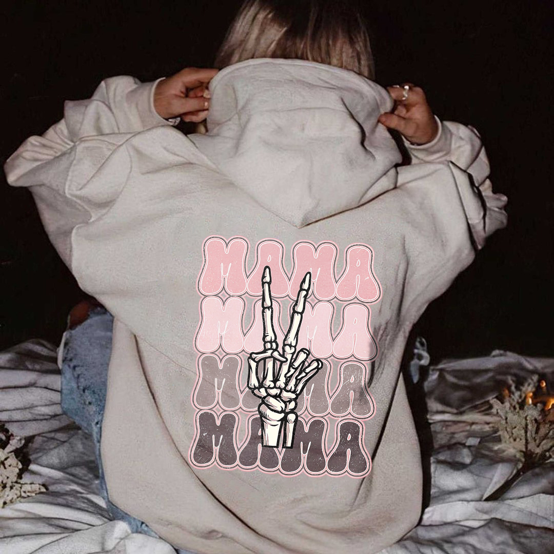 Mama Letter Printed And Skeleton Hand Hoodie