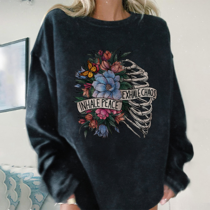Inhale Peace Exhale Chaos Sketelon Sweatshirt