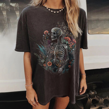 Skeleton And Flower T-shirt