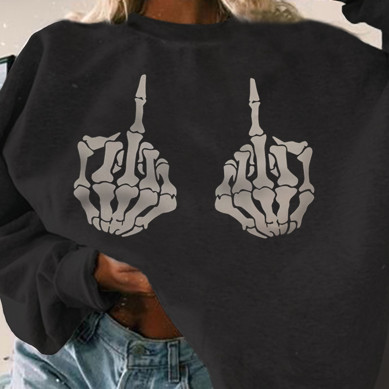 Skeleton Hand Gesture Black Sweatshirt