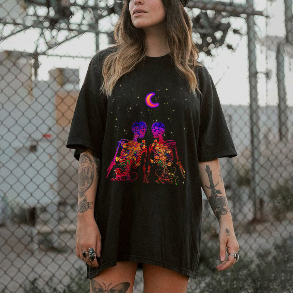 Skull Couple With Starry Night T-shirt