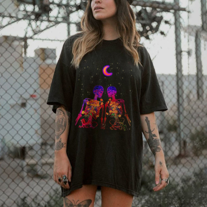 Skull Couple With Starry Night T-shirt