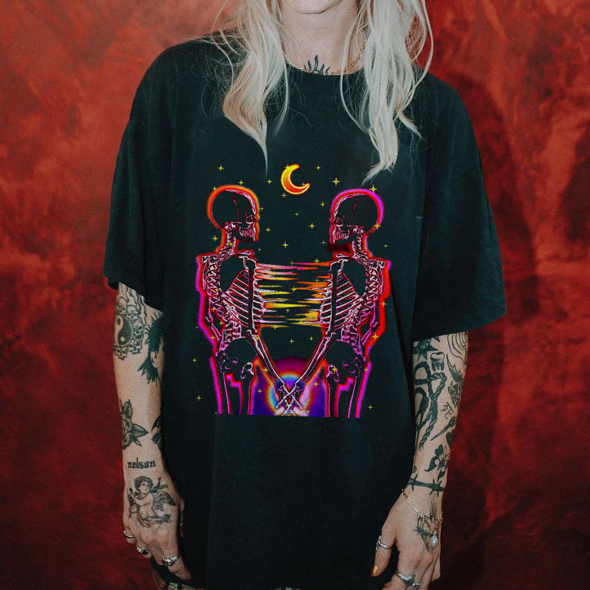 Skull Couple With Moon Night T-shirt
