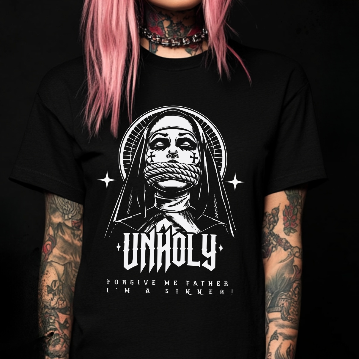 Unholy Nun "I´m a Sinner" Printed Women's T-shirt