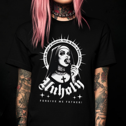 Unholy Nun " Forgive me Father" Printed T-shirt