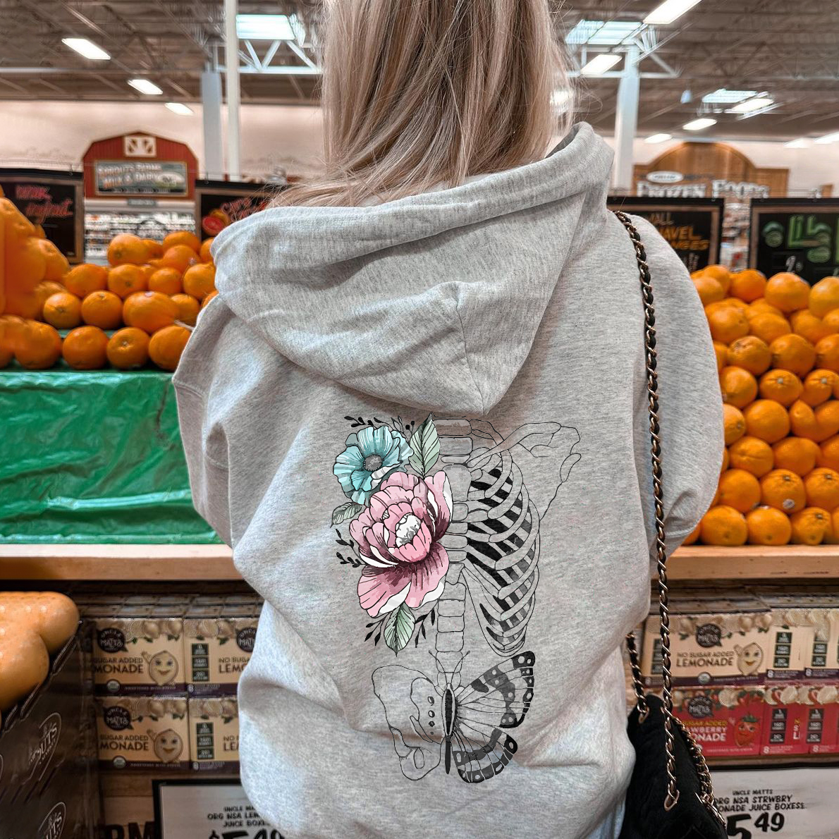 Skull Bones With Flowers And Butterflies Hoodie