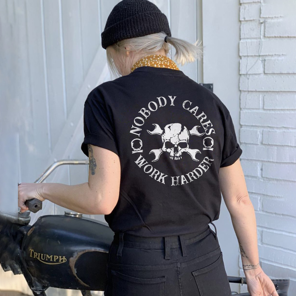 WORK HARDER skull print t-shirt