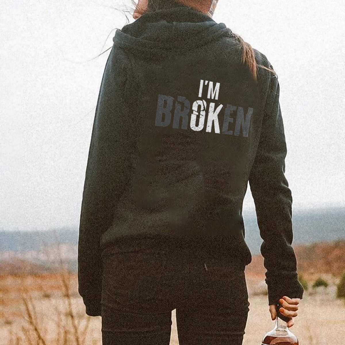 I'm Broken Slogan Printed Hoodie
