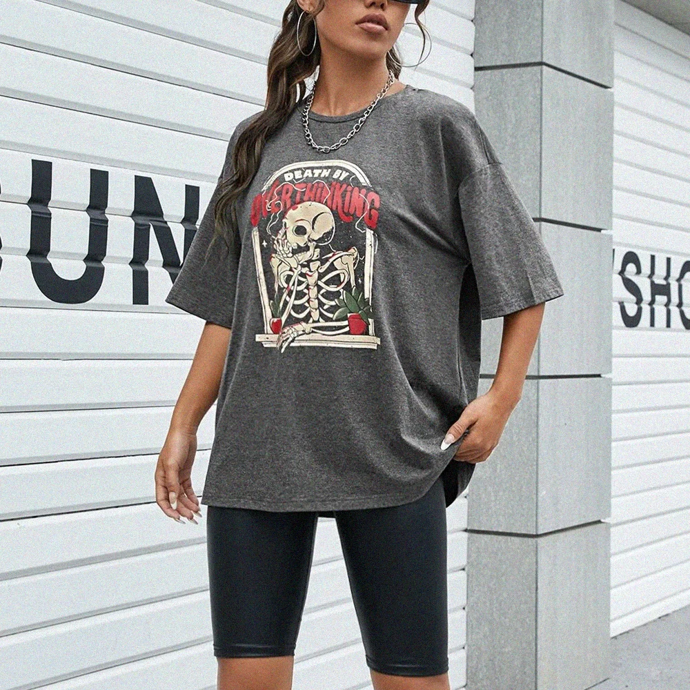 Death by overthinking Skeleton Printed T-shirt