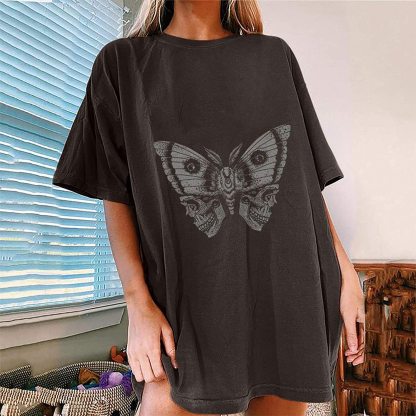 Butterfly Skull Print Loose T-shirt
