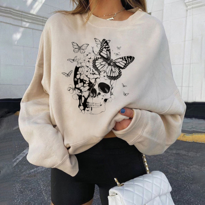 Butterflies Flowers And Skeleton Sweatshirt