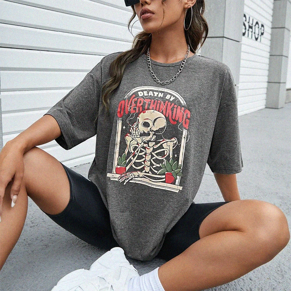 Death by overthinking Skeleton Printed T-shirt