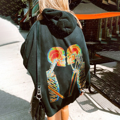 Skull Couple Print Hoodie