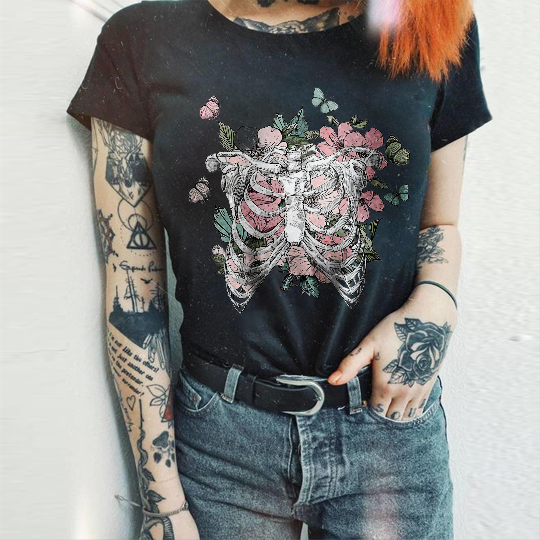 Skeleton And Flower T-shirt