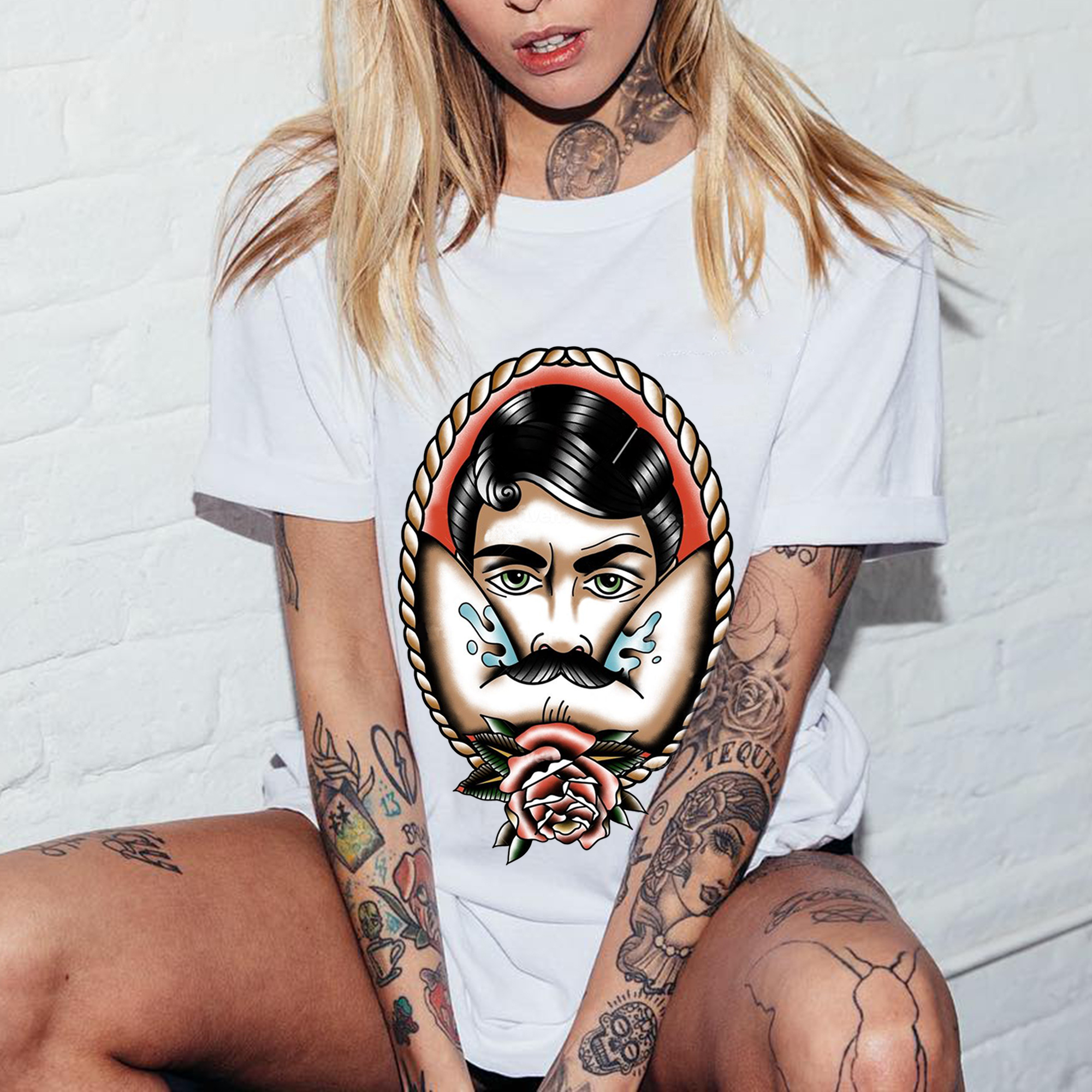 Vintage Bearded Man Printed Women's T-shirt
