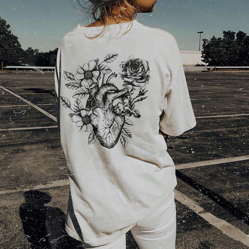 Heart Shaped Flower Printed T-shirt