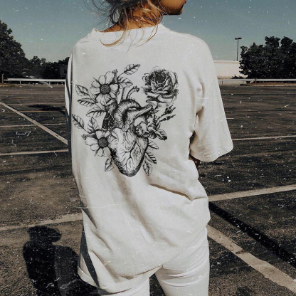 Heart Shaped Flower Printed T-shirt