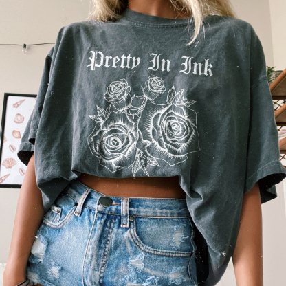 Dretto In Ink Flower Printed T-shirt