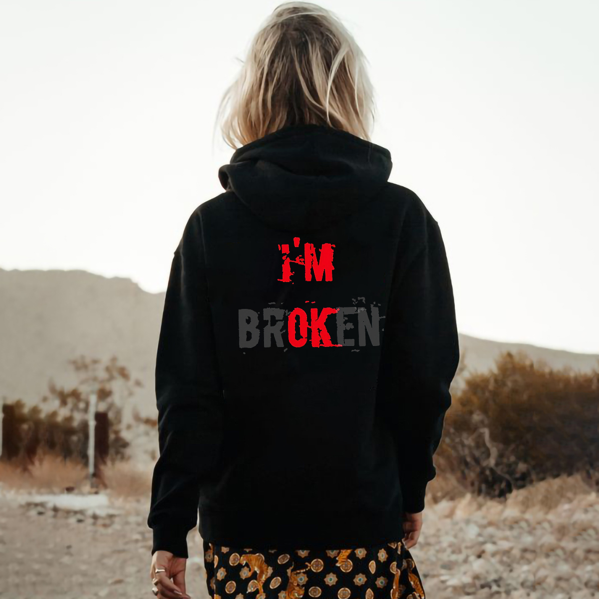 Casual I'm Broken Slogan Printed Hoodie