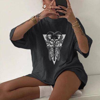 Skull Horn Print T-shirt