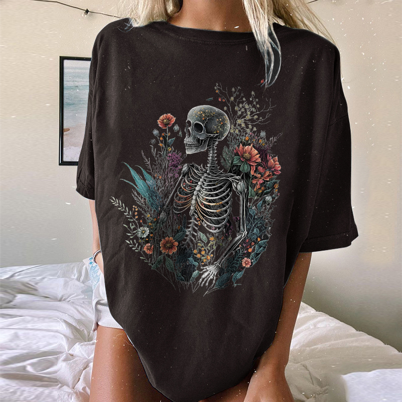 Skeleton And Flower T-shirt
