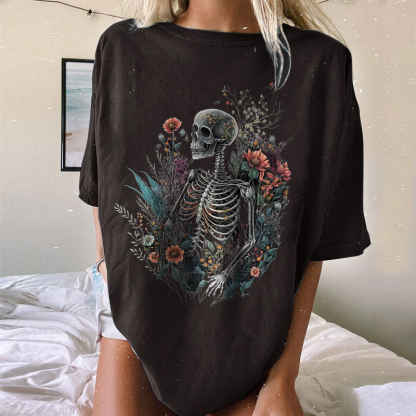 Skeleton And Flower T-shirt