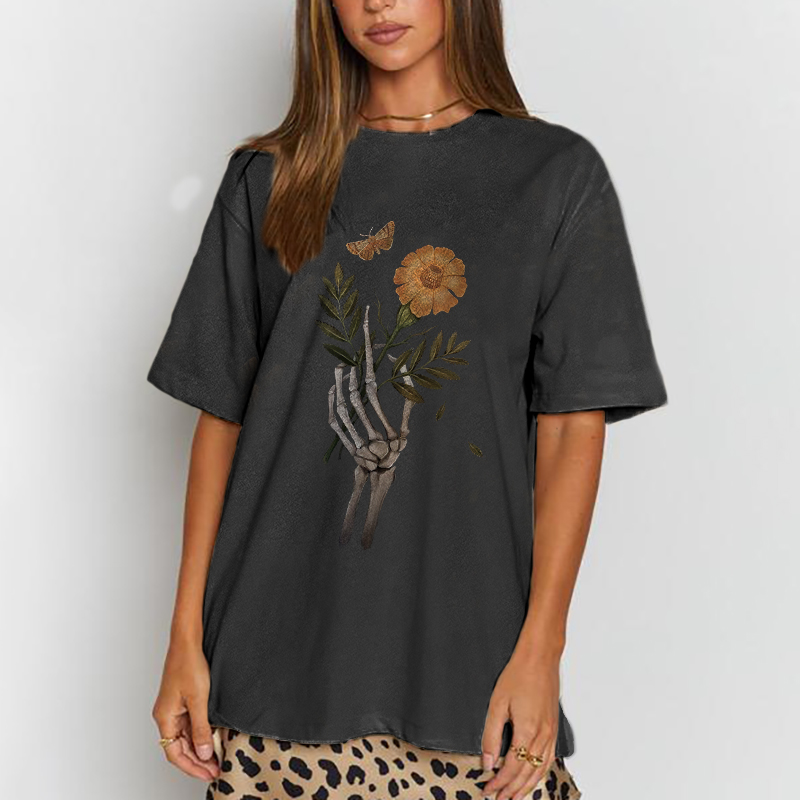 Flower butterfly print ladies T-shirt