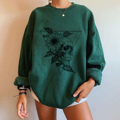 Flower And Skeleton Printed Sweatshirt