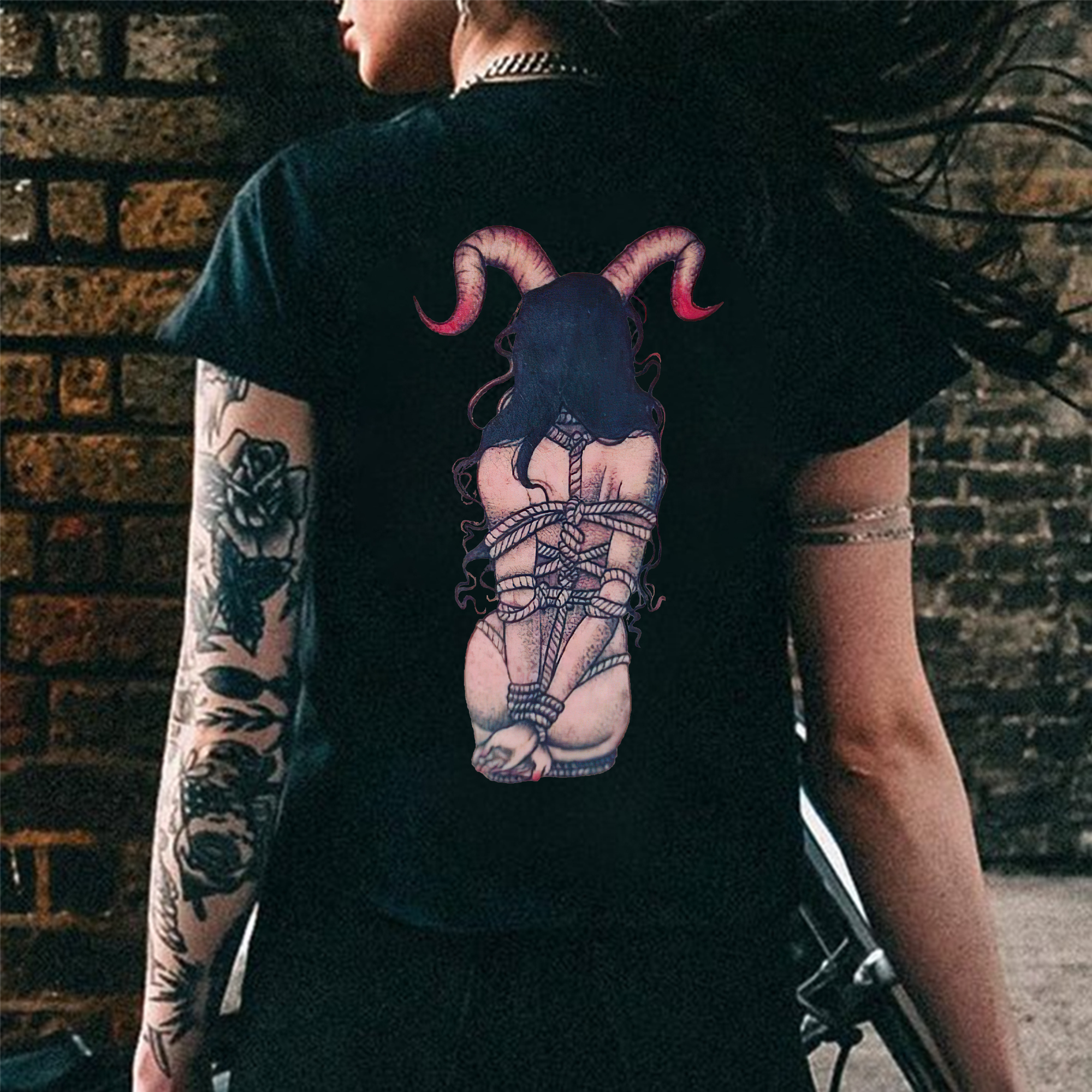 Demon Naked Bounded Lady Printed Women's T-shirt