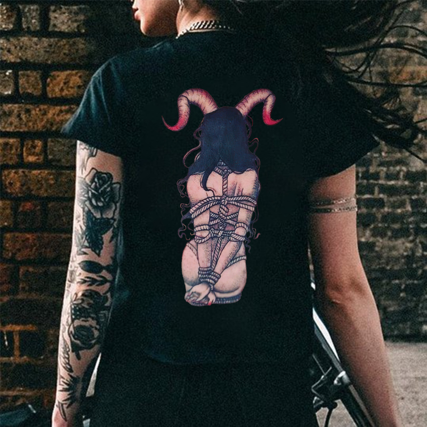 Demon Naked Bounded Lady Printed Women's T-shirt