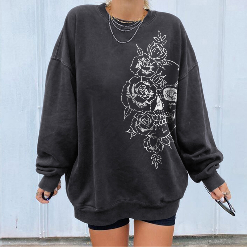 Skeleton And Flower Printed Sweatshirt