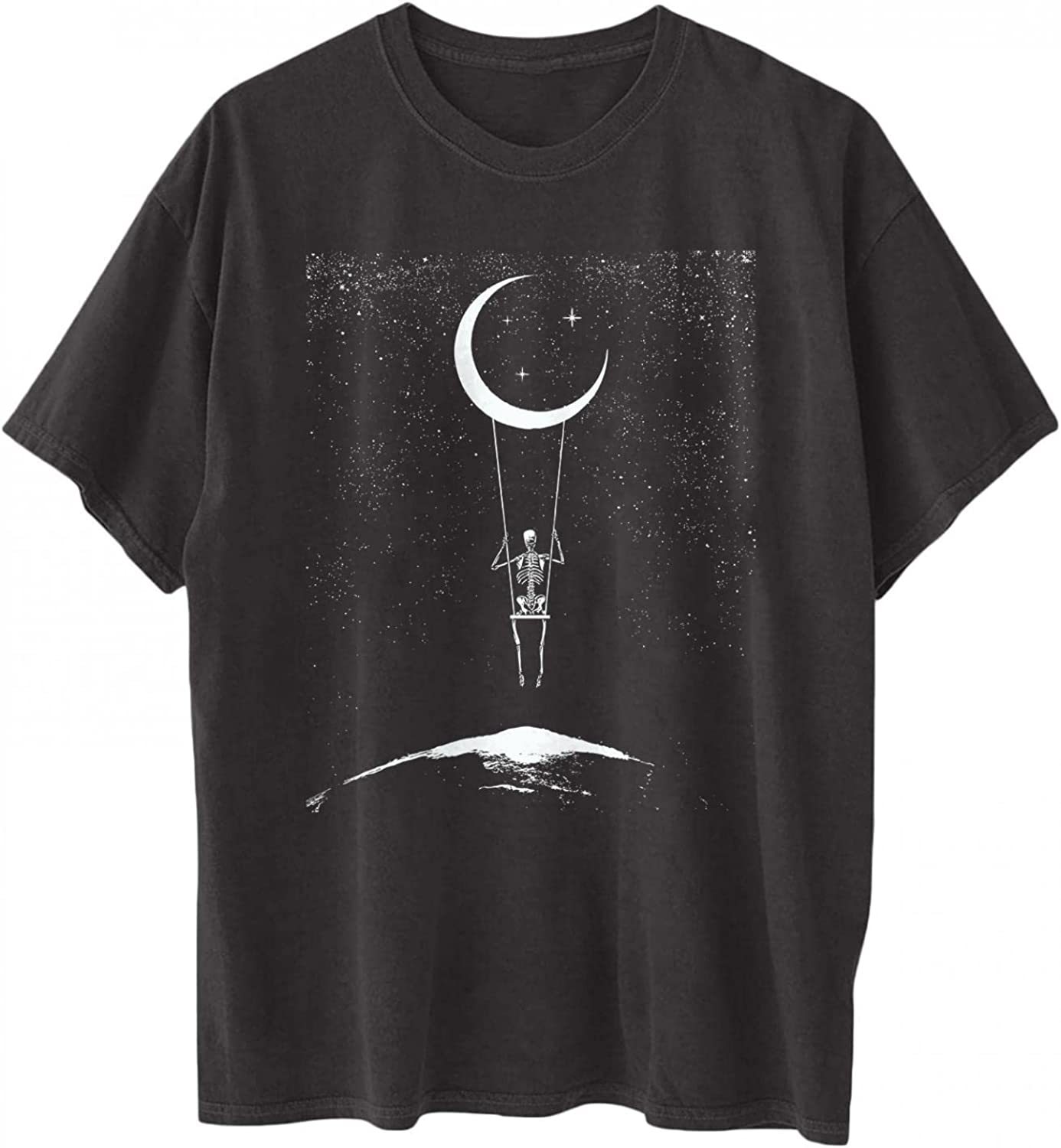 Vintage Casual Moon&Skull Print Loose T-Shirt