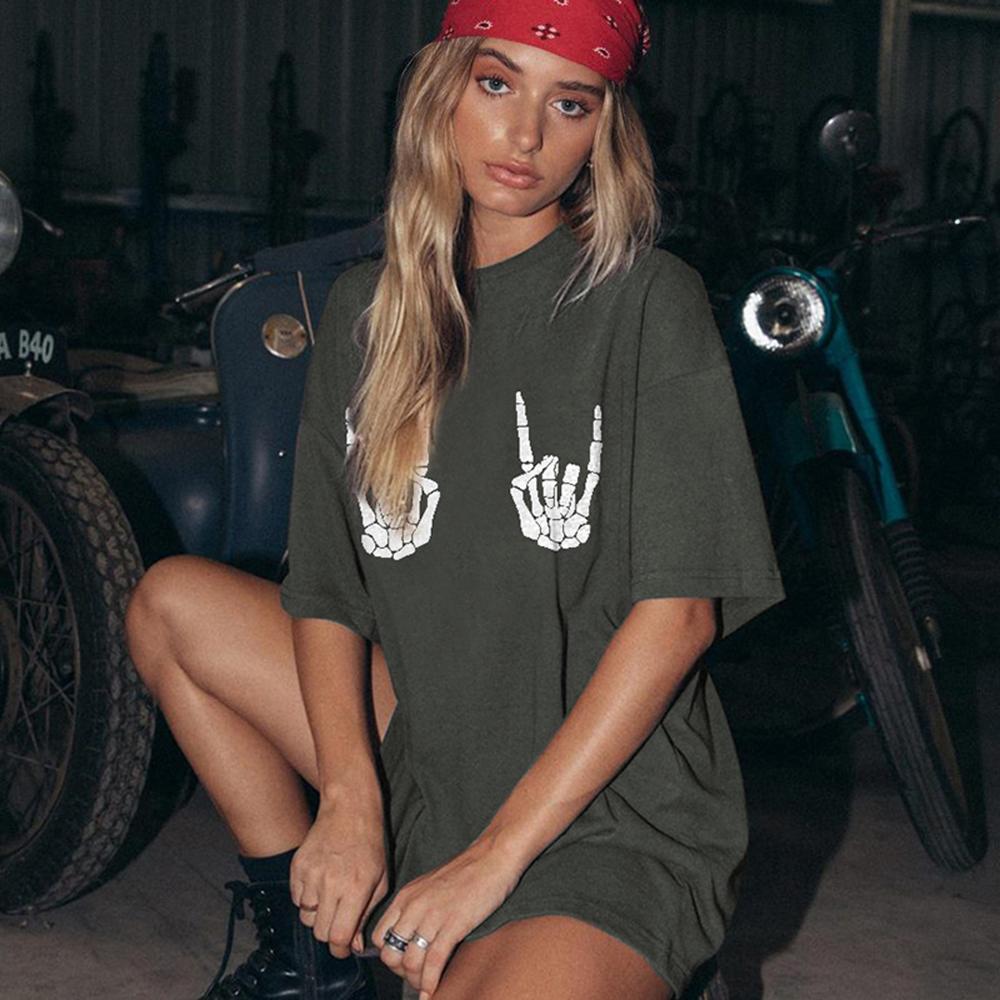 Cool Skull Hand Posture Print T-shirt