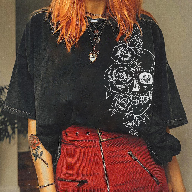Skeleton And Flower T-shirt