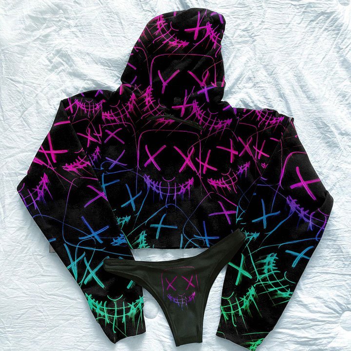 Demon Face Printed Hoodie & Thong Sets