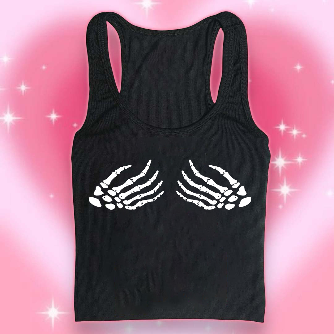 Two Hand Skeleton Print Pattern Women's Tank Top
