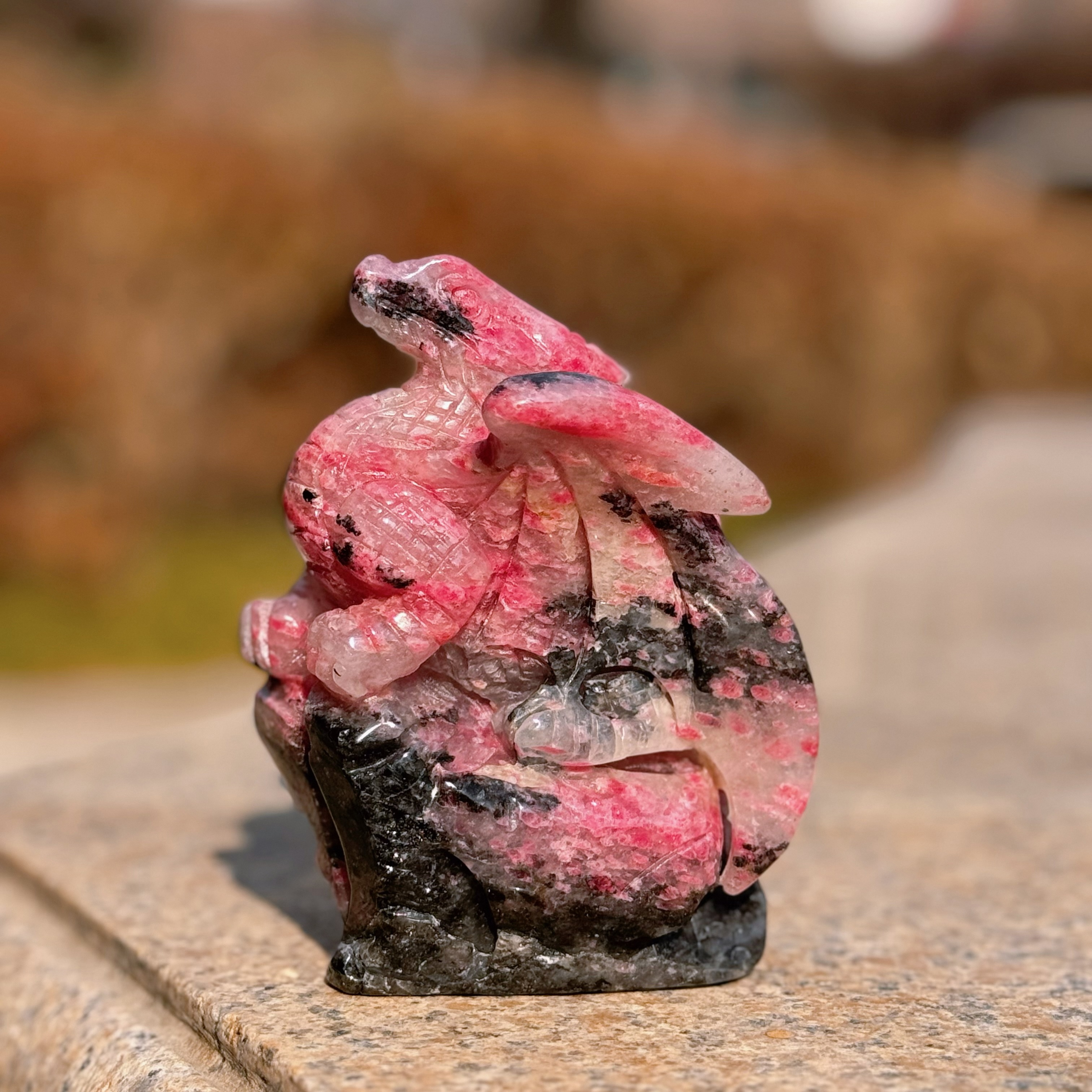 Exquisite Hand-carved Rhodonite Dragon Sculpture-4.8inches