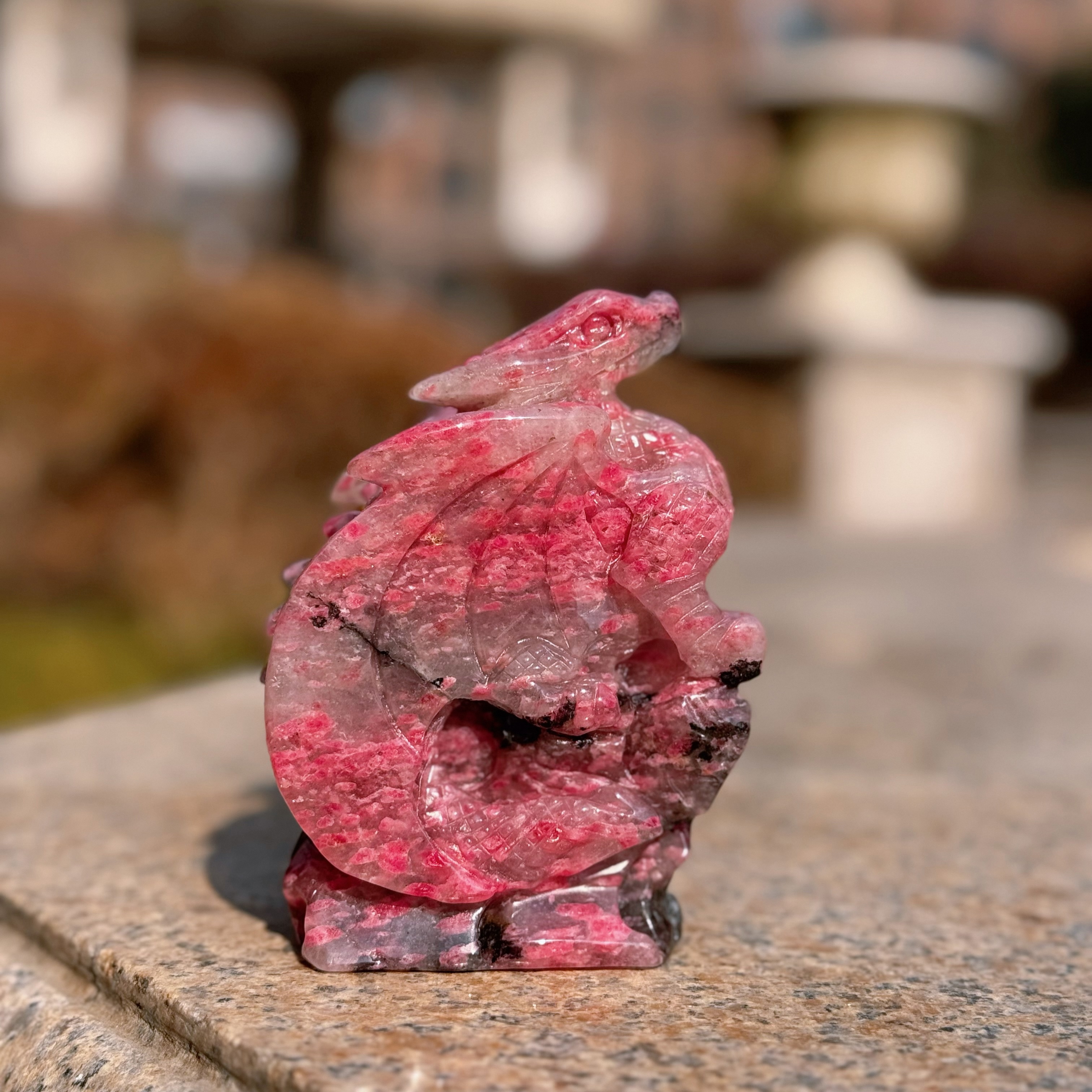 Exquisite Hand-carved Rhodonite Dragon Sculpture-4.8inches