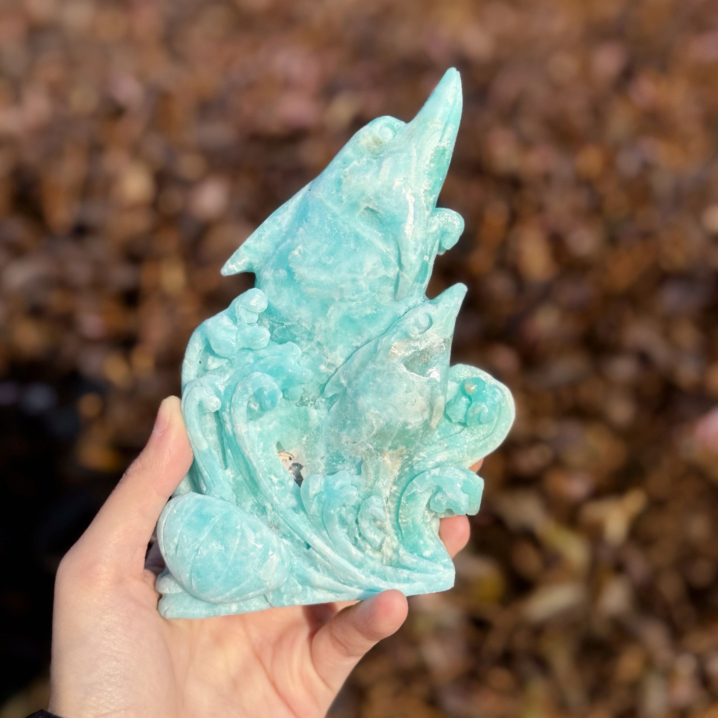 Graceful Hemimorphite Dolphin Handcrafted Figurine