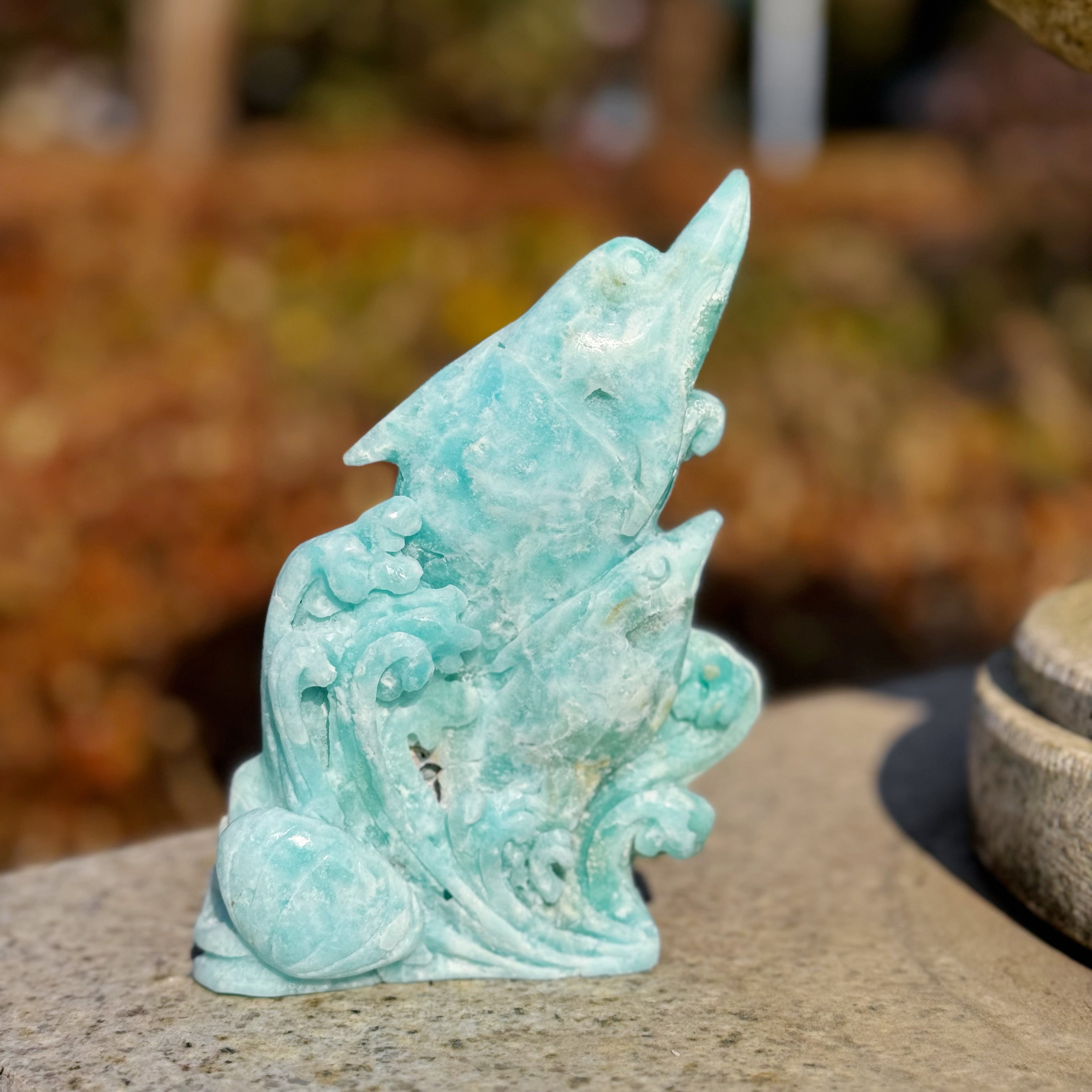 Graceful Hemimorphite Dolphin Handcrafted Figurine