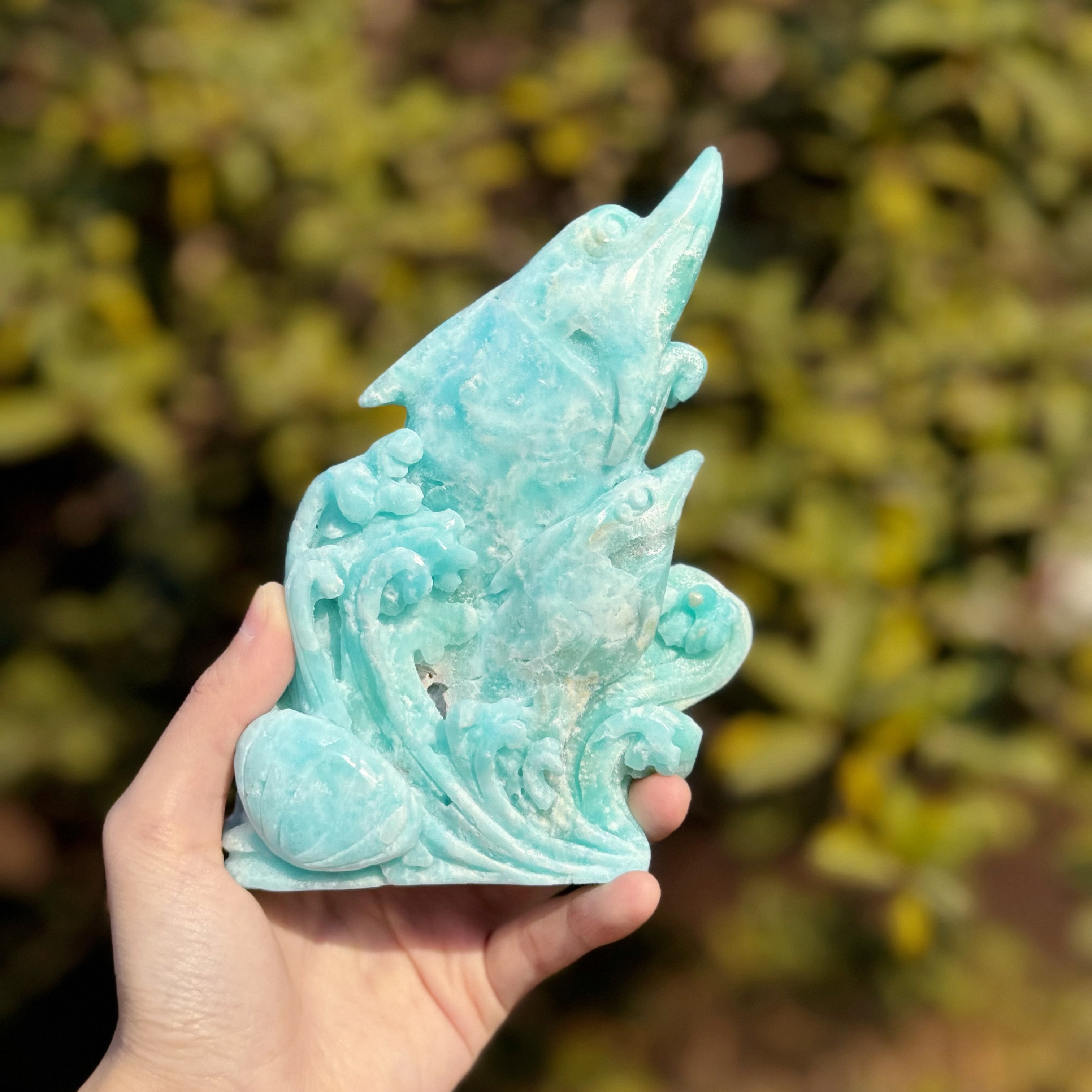 Graceful Hemimorphite Dolphin Handcrafted Figurine