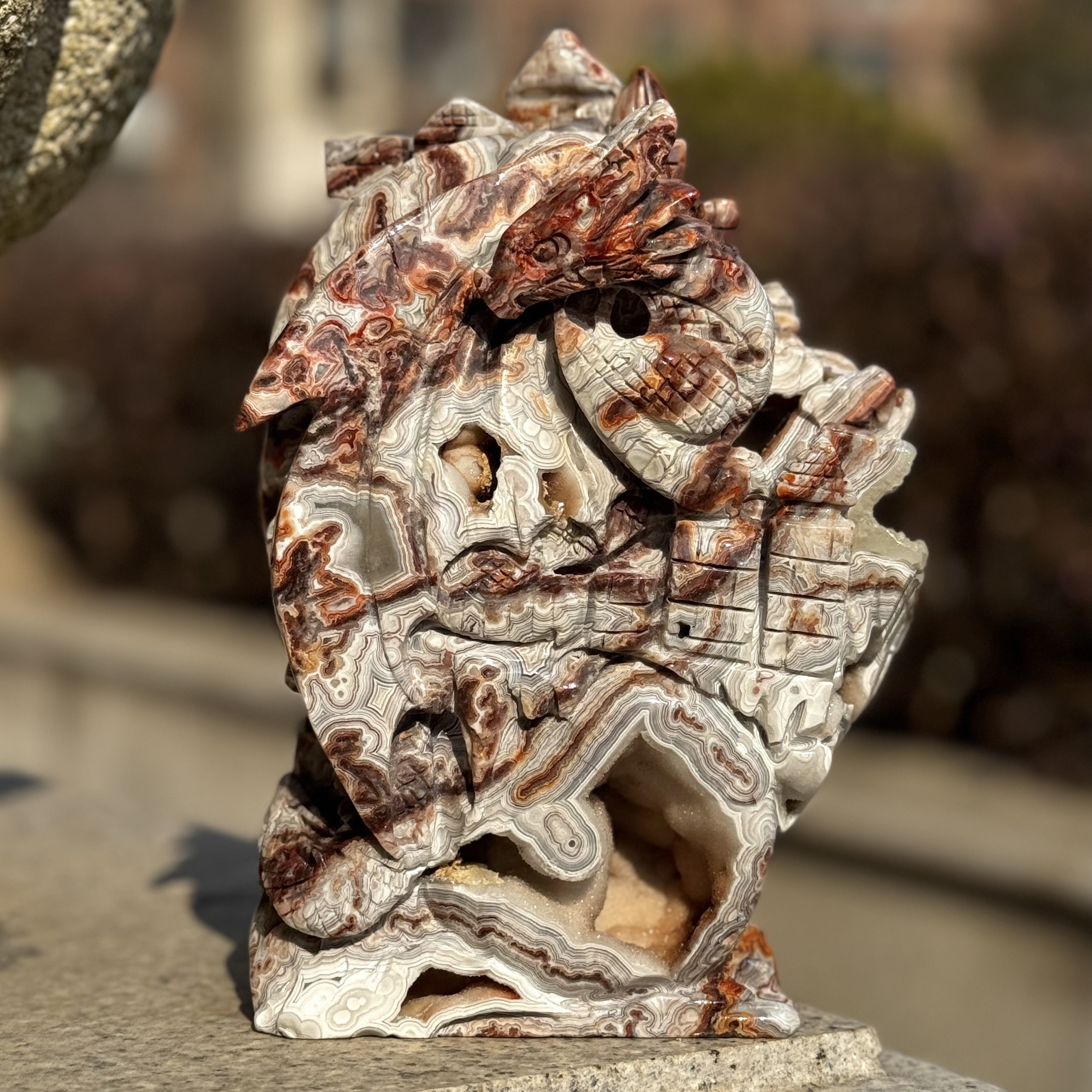 Exquisite Mexican Agate Dragon Handcrafted Sculpture