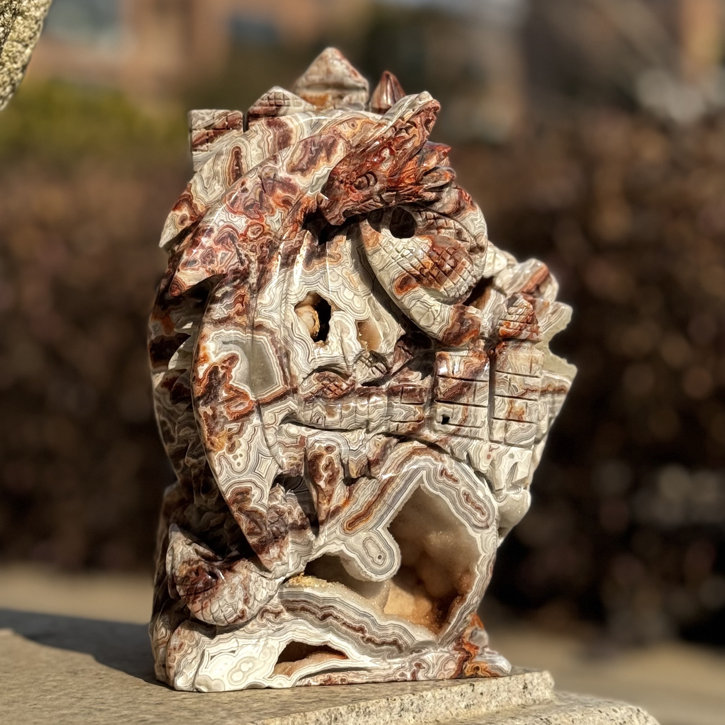 Exquisite Mexican Agate Dragon Handcrafted Sculpture
