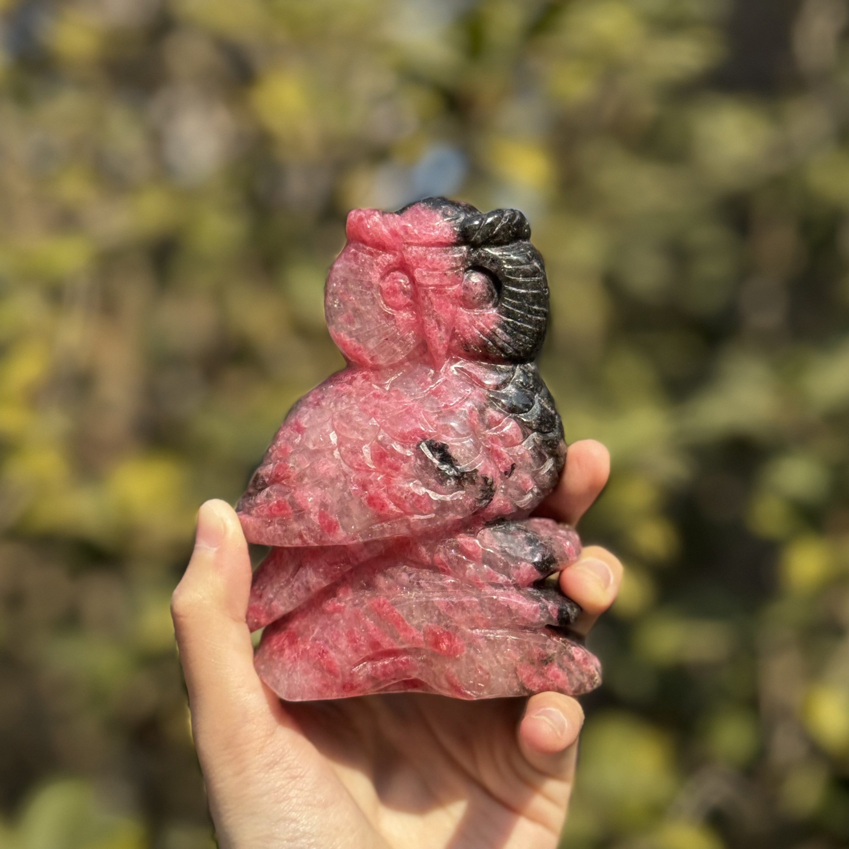 Charming Hand-carved Rhodonite Owl Figurine