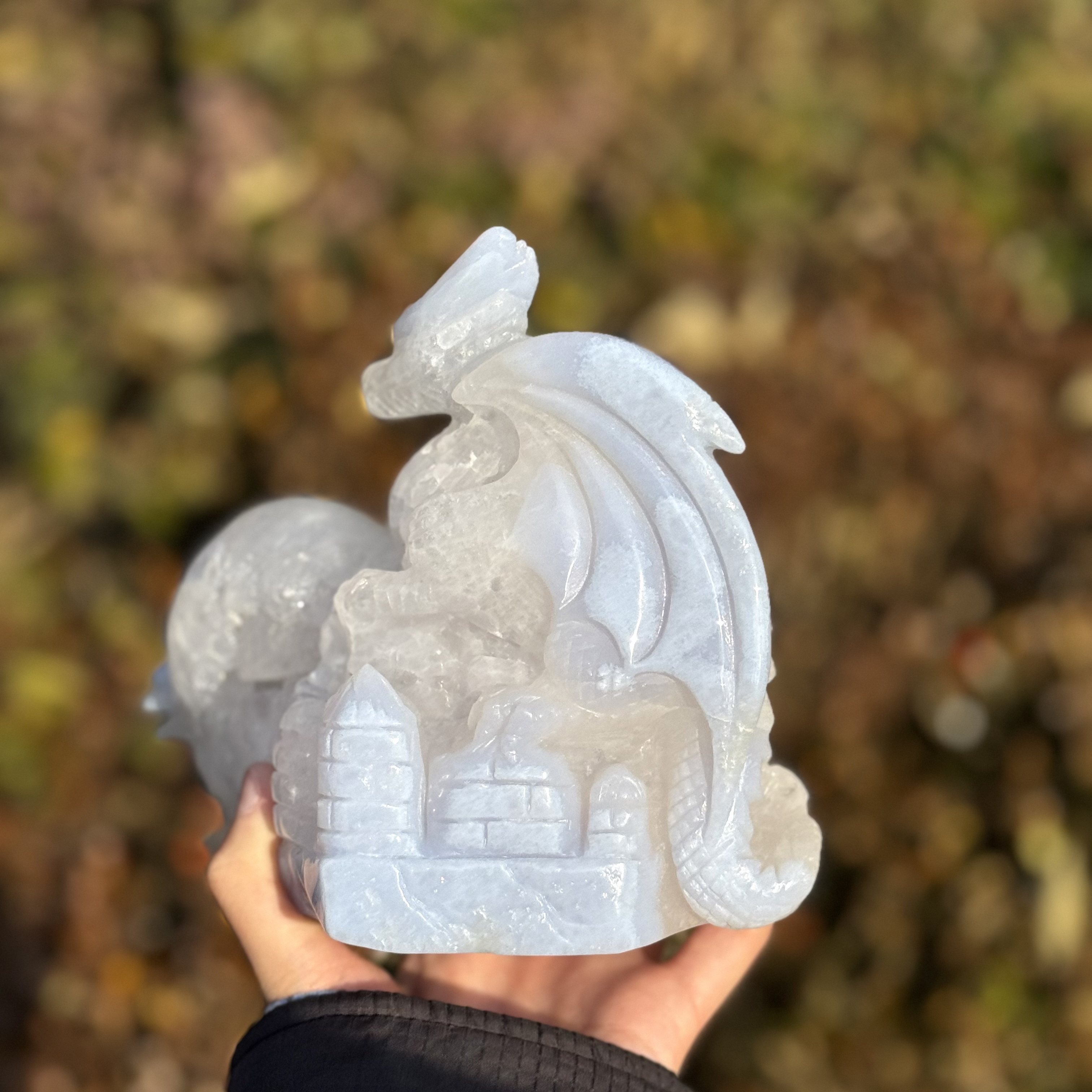 Blue Chalcedony Great Wall Dragon Carving