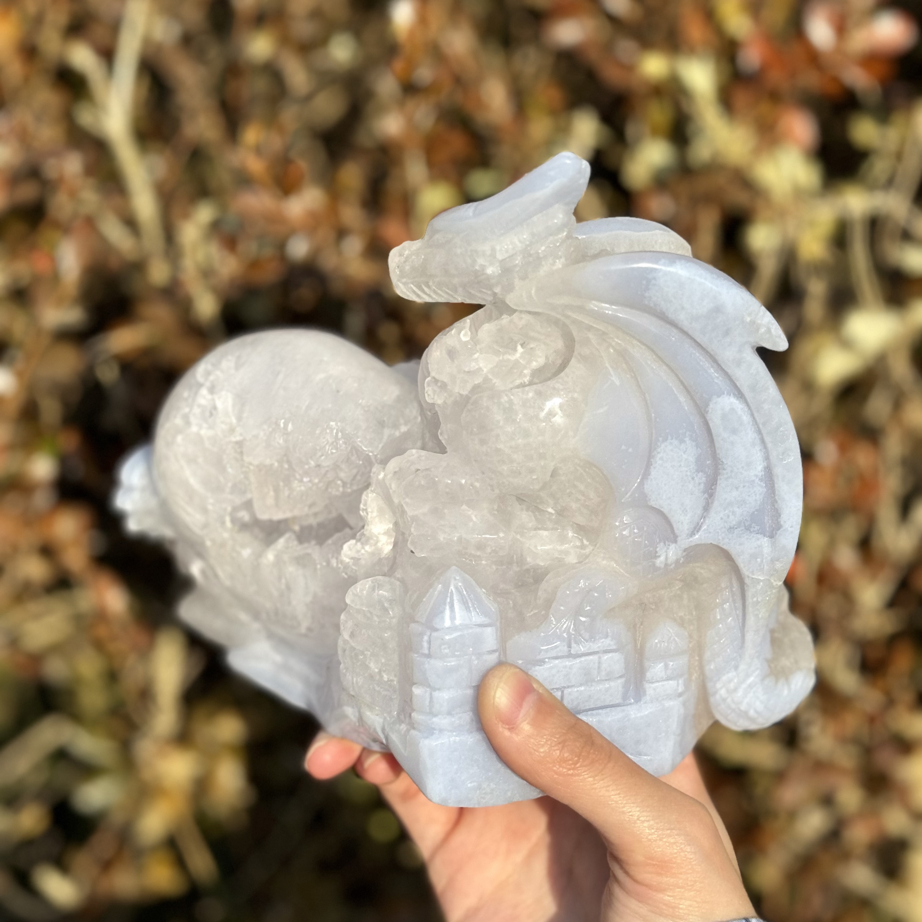 Blue Chalcedony Great Wall Dragon Carving