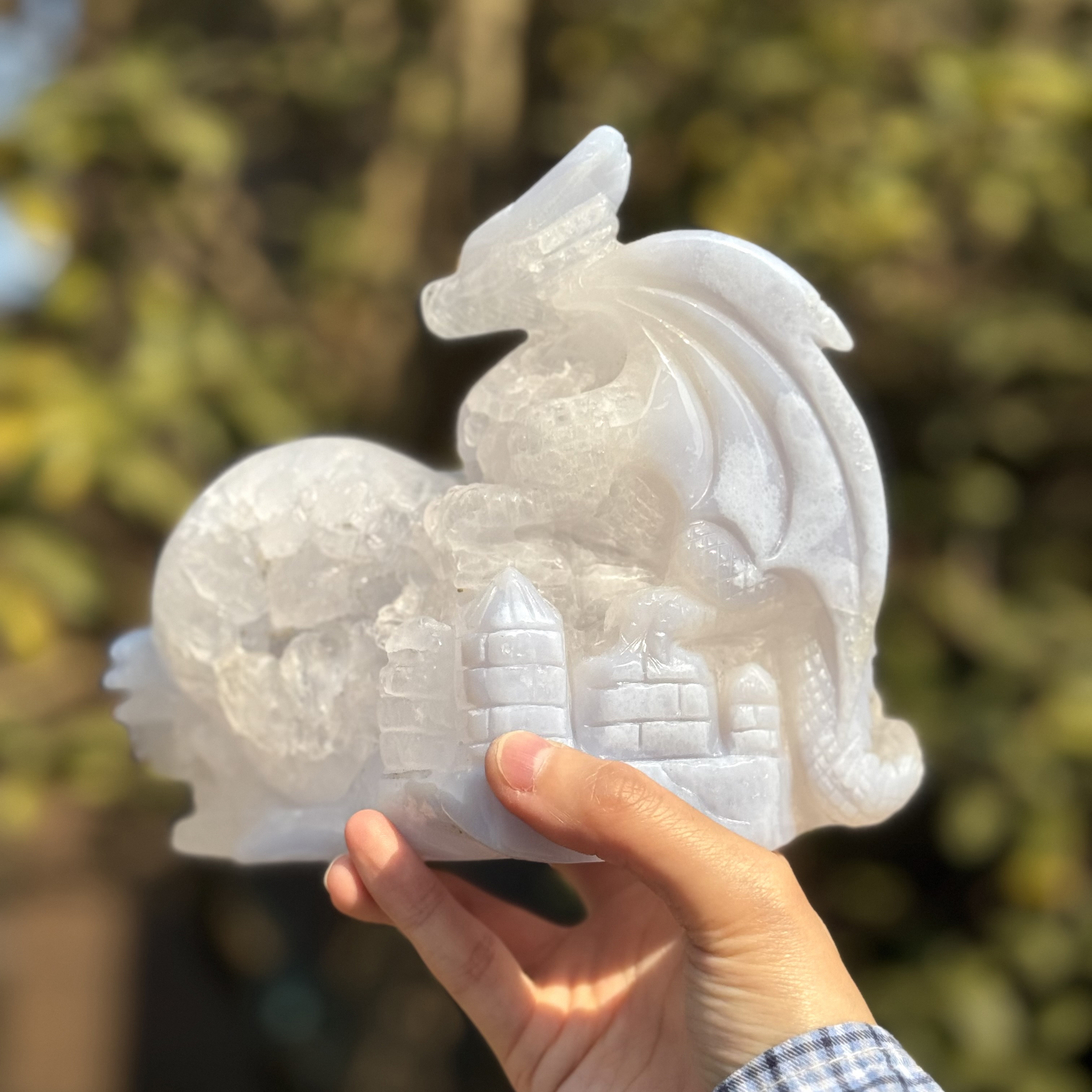 Blue Chalcedony Great Wall Dragon Carving