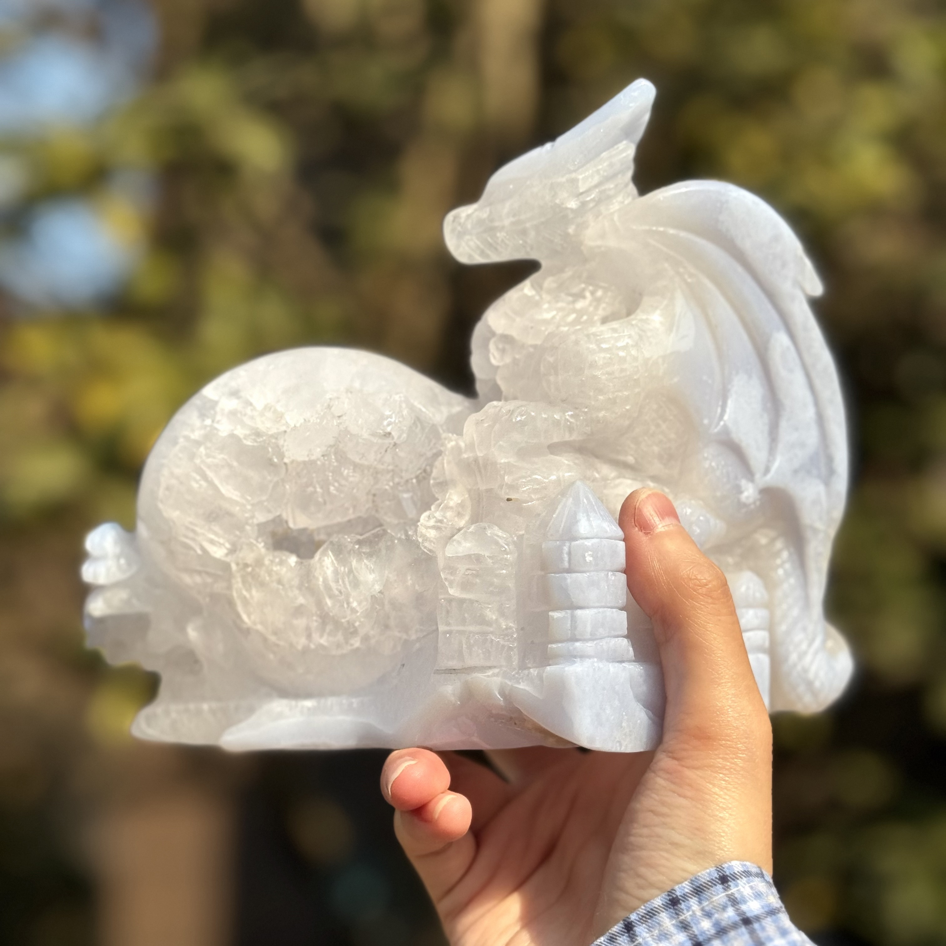 Blue Chalcedony Great Wall Dragon Carving